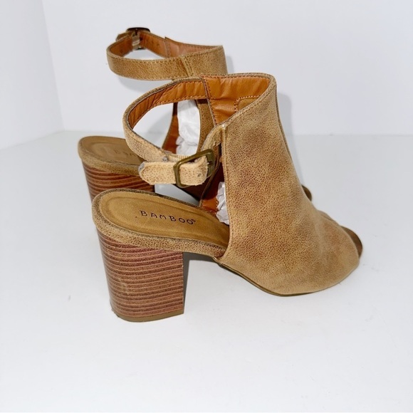 Bamboo Faux Suede Peep Toe Ankle Strap Block Heel Shoes 8/38 Y2K Boho Momcore - Picture 2 of 11